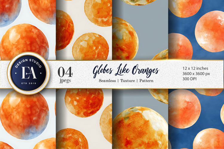 Orange Globe Concept Watercolor Seamless Digital Paper