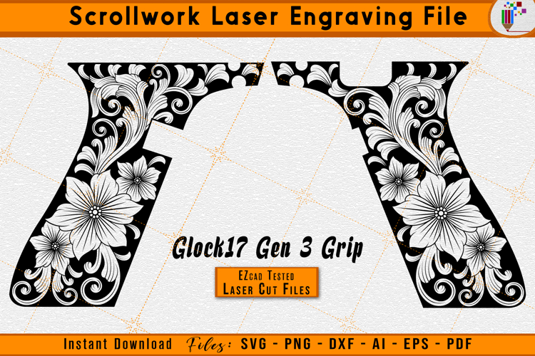 Glock 17 Gen 3 Grip Scrollwork Firearms Laser Engraving File