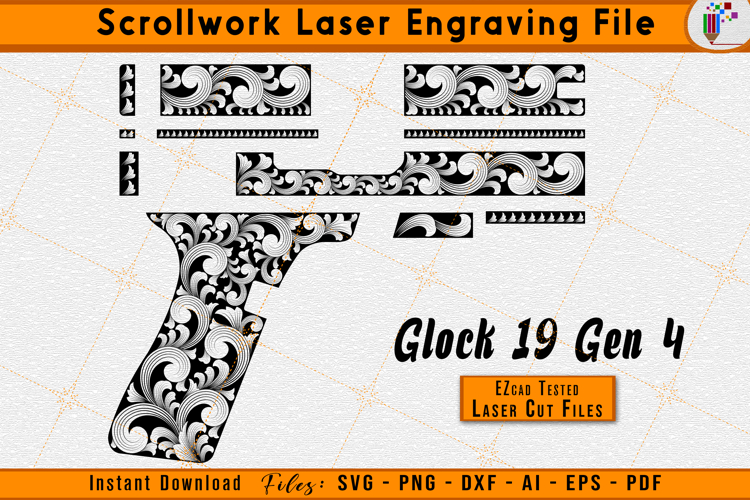 Glock 19 Gen 4 Scrollwork Firearms Gun Laser Engraving Files