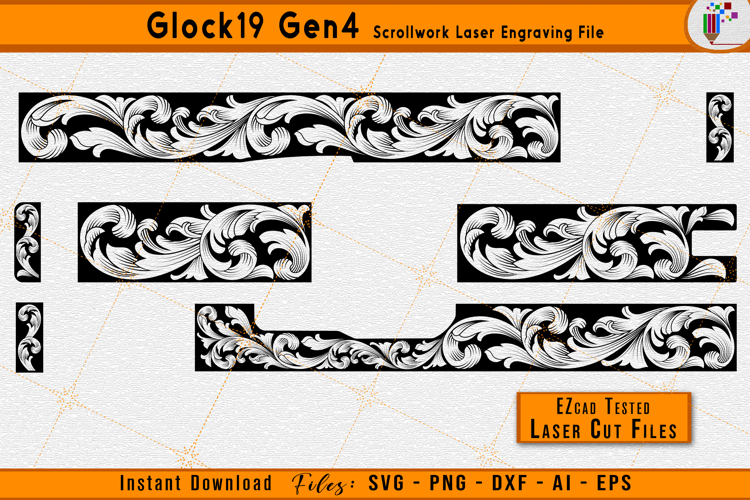 Glock 19 Gen 4 Scrollwork Firearms Gun Laser Engraving Files