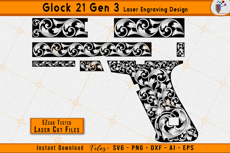 Glock 21 Gen 3 Scrollwork Firearms Laser Engraving Design