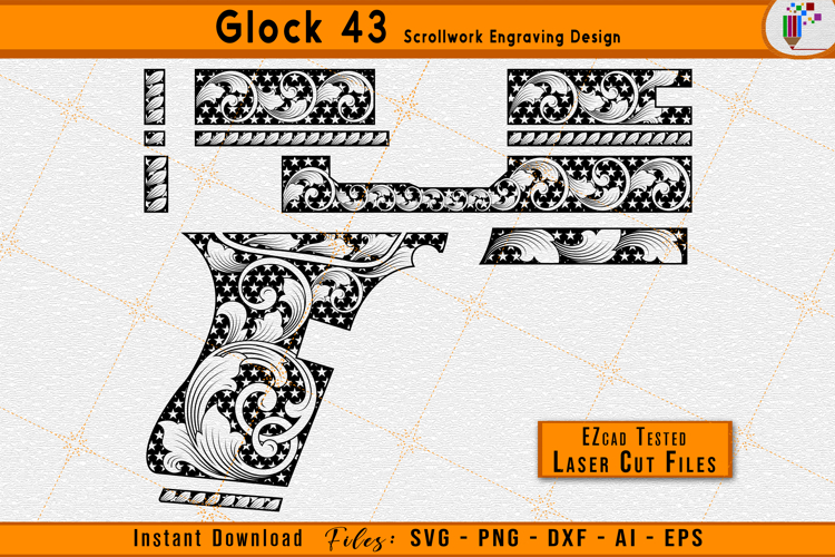 Glock 43 Scrollwork Firearms Gun Laser Engraving Design File