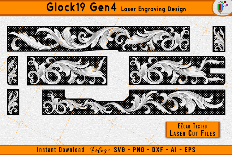 Glock 19 Gen 4 Scrollwork Firearms Laser Engraving Design
