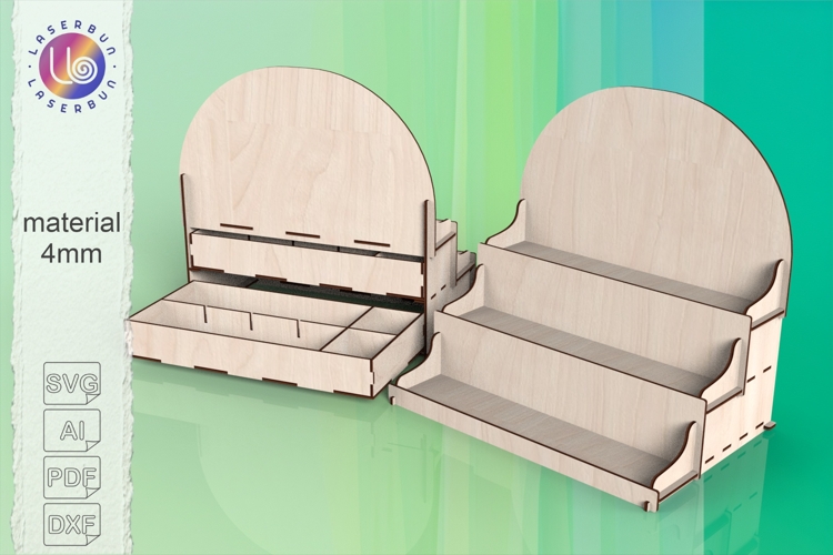 Laser Cut Display Shelf SVG with 2 Drawers