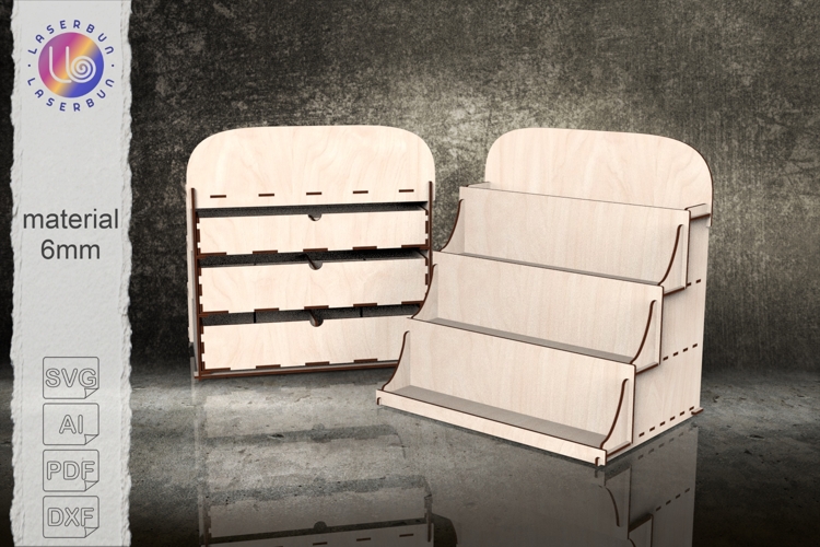 Laser Cut Display Rack with Storage Drawers SVG