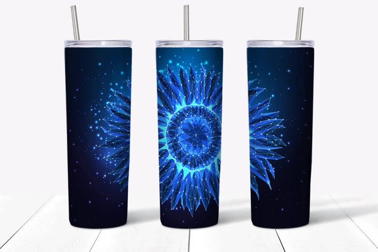 Glowing blue sunflower tumbler wrap sublimation design