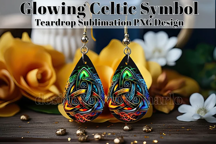 Glowing Celtic Teardrop Earring Design, Knotwork Design 10