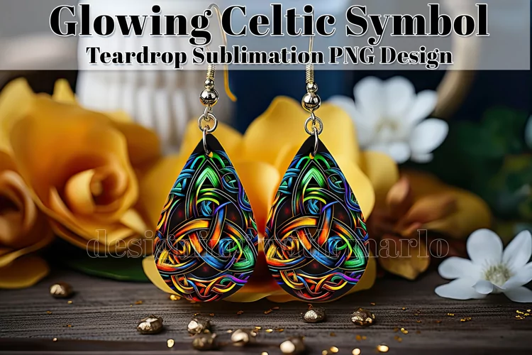 Glowing Celtic Teardrop Earring Design, Knotwork Design 7
