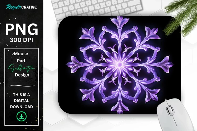 Glowing Lavender Snowflake Mouse Pad