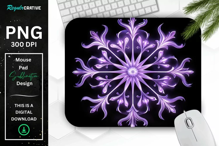 Glowing Lavender Snowflake Mouse Pad