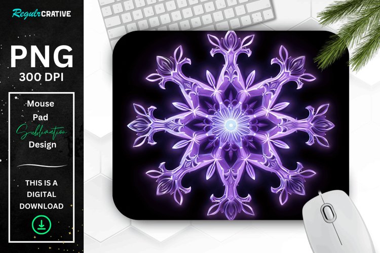 Glowing Lavender Snowflake Mouse Pad