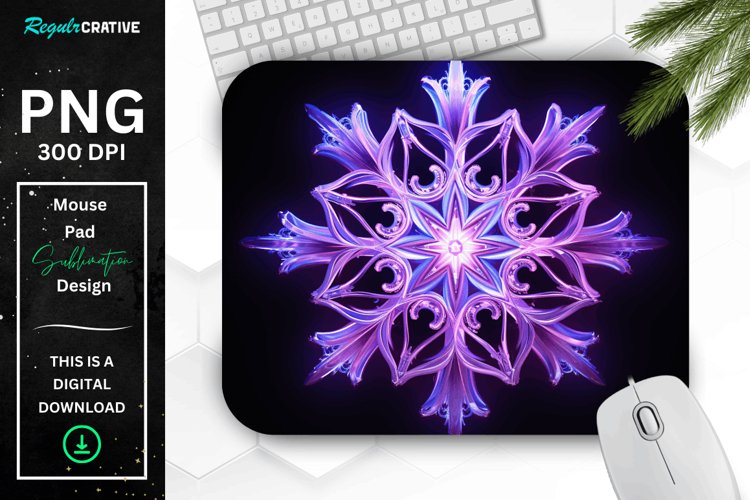 Glowing Lavender Snowflake Mouse Pad