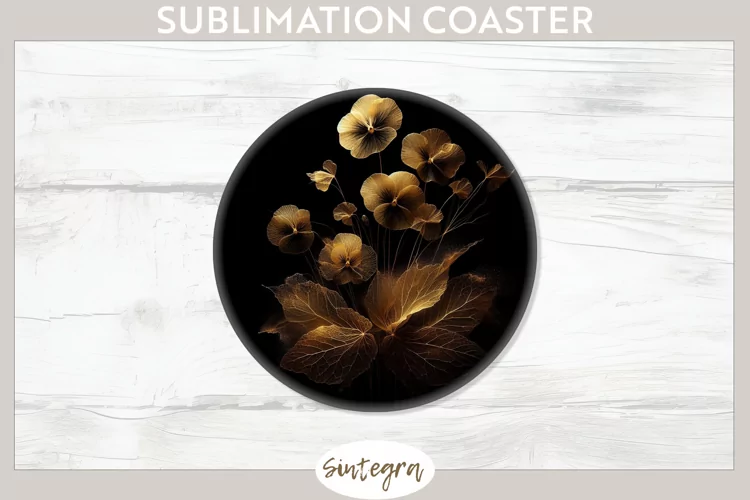 Glowing Pansies v1 Round Coaster Sublimation