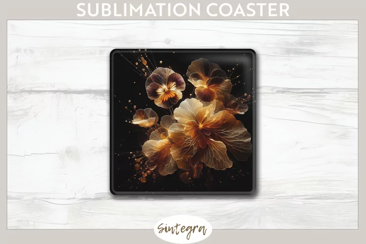Glowing Pansies v4 Square Coaster Sublimation