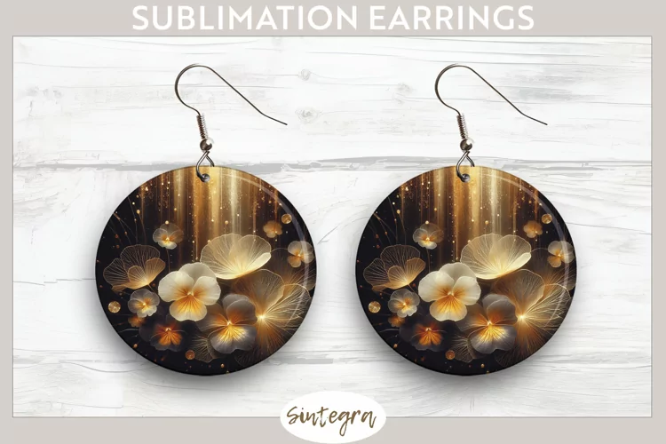 Glowing Pansies v6 Round Earrings Sublimation