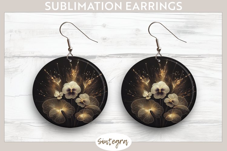 Glowing Pansies v7 Round Earrings Sublimation example image 1