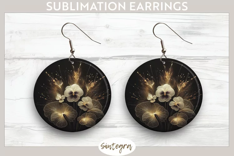 Glowing Pansies v7 Round Earrings Sublimation