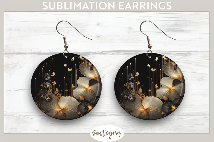 Glowing Pansies v8 Round Earrings Sublimation