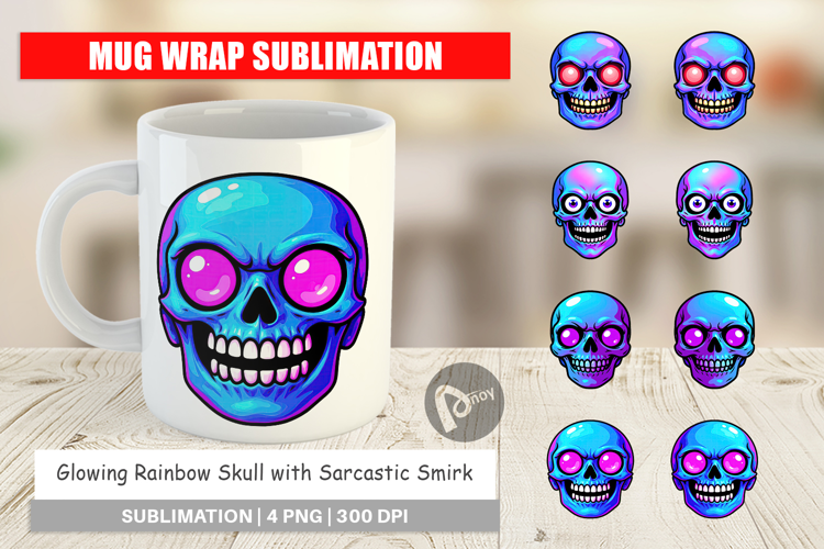 Mug Wrap Rainbow Skull Smirk