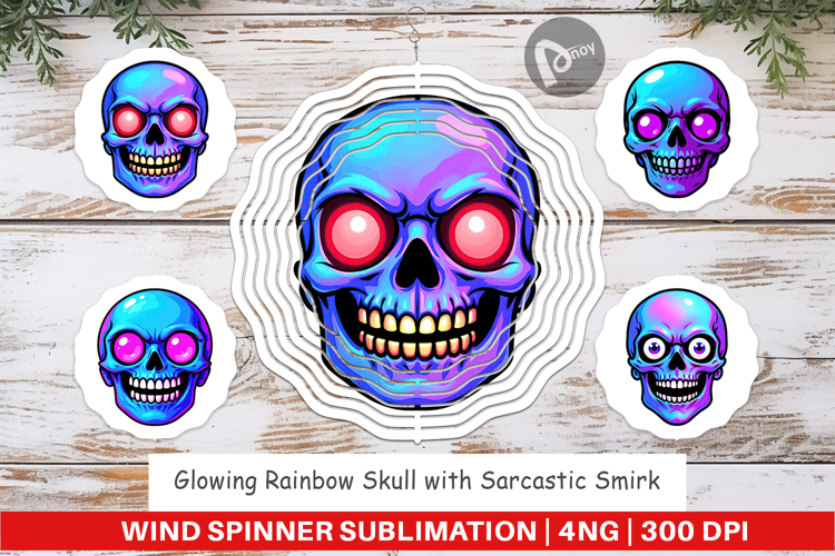 Wind Spinner Rainbow Skull Smirk