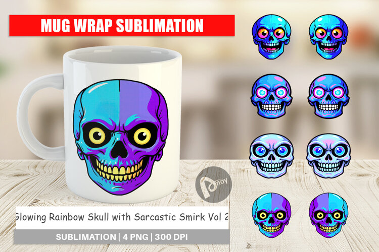 Mug Wrap Rainbow Skull Smirk example image 1