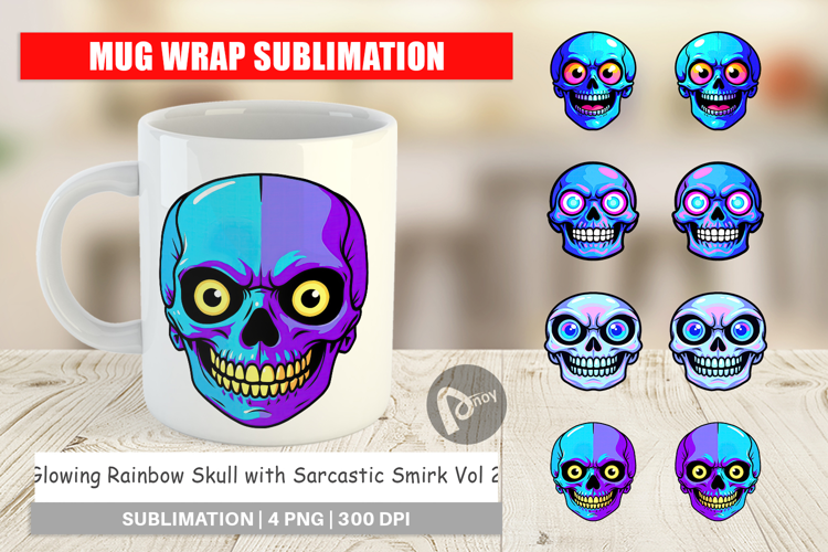 Mug Wrap Rainbow Skull Smirk