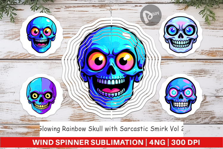 Wind Spinner Rainbow Skull Smirk