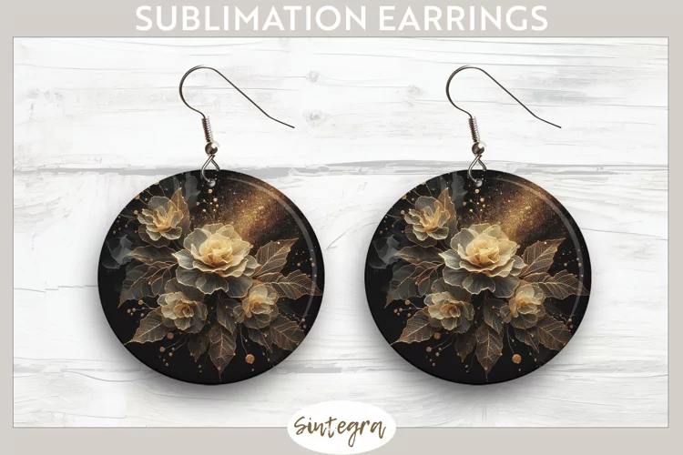 Glowing Roses v1 Round Earrings Sublimation