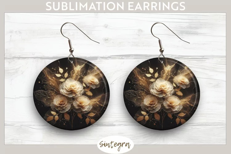 Glowing Roses v3 Round Earrings Sublimation