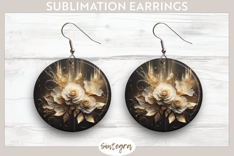 Glowing Roses v4 Round Earrings Sublimation example image 1