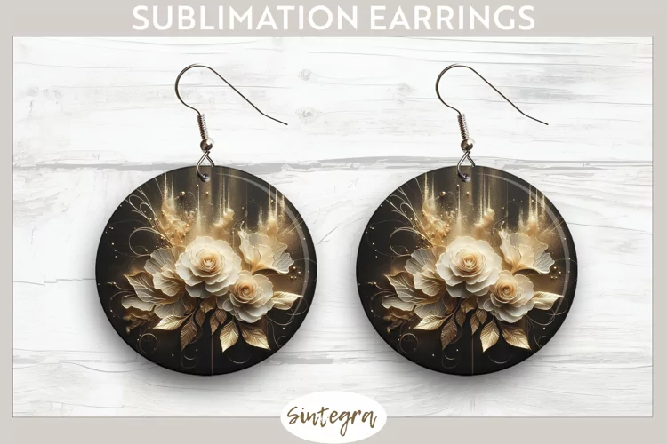 Glowing Roses v4 Round Earrings Sublimation