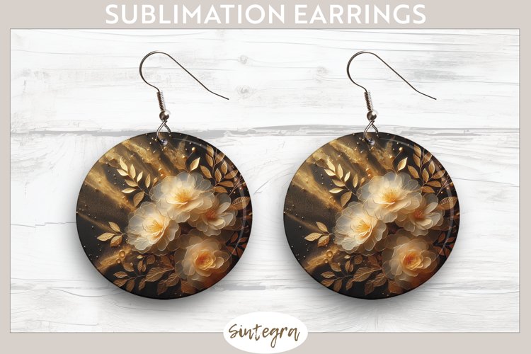 Glowing Roses v7 Round Earrings Sublimation example image 1