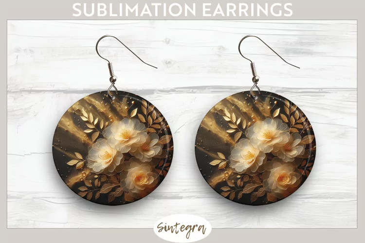 Glowing Roses v7 Round Earrings Sublimation