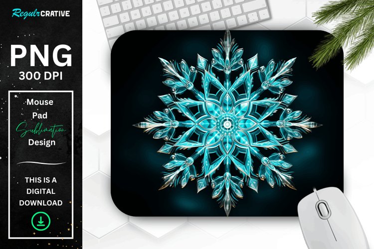 Glowing Turquoise Snowflake Mouse Pad example image 1
