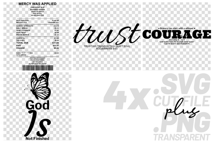 4x Religious Quotes Courage Trust SVG Cut Files Mercy Faith example image 1