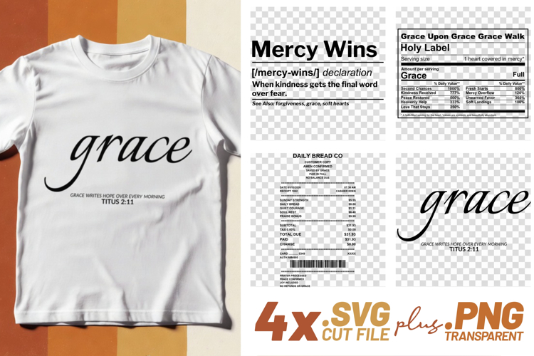 4x Christian Quotes Mercy Wins SVG Cut Files Daily Bread example image 1