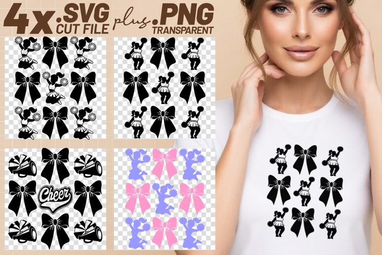 4x Cheer Silhouette Pom Poms Megaphone SVG Cut Files Shirt
