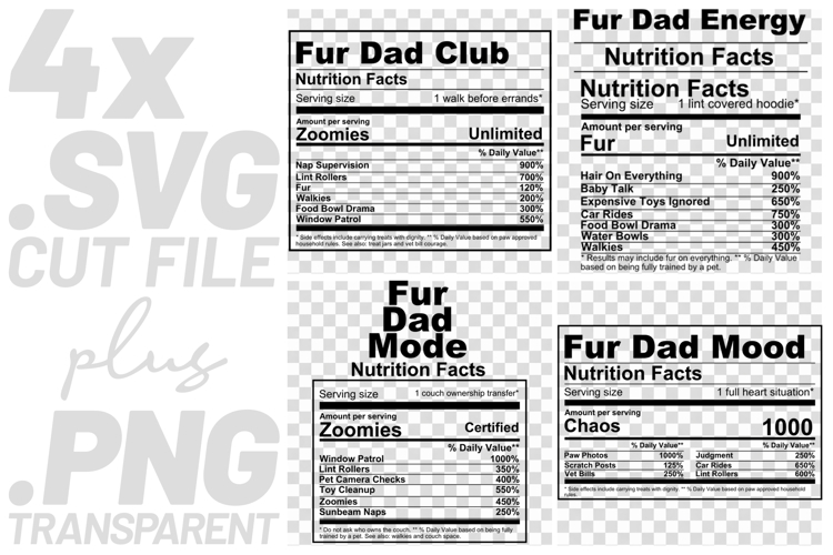 4x Funny Quotes Fur Dad Club Energy Mode Mood SVG Cut Files