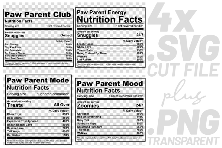 4x Funny Quotes Paw Parent Club Energy Mode SVG Cut Files