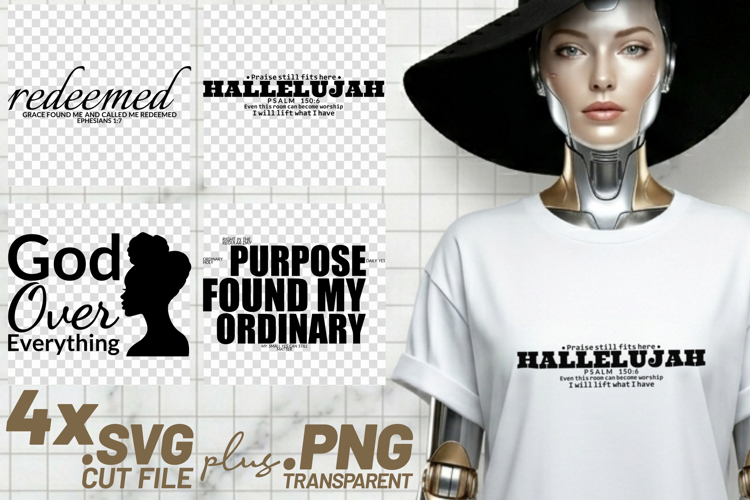 4x Christian Quotes Redeemed Hallelujah SVG Cut Files God example image 1