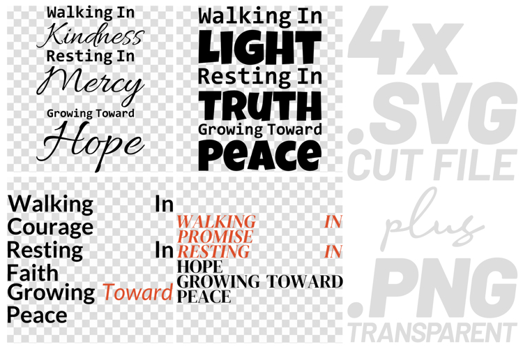 4x Walking In Faith Hope Peace SVG Cut Files Cricut Bundle