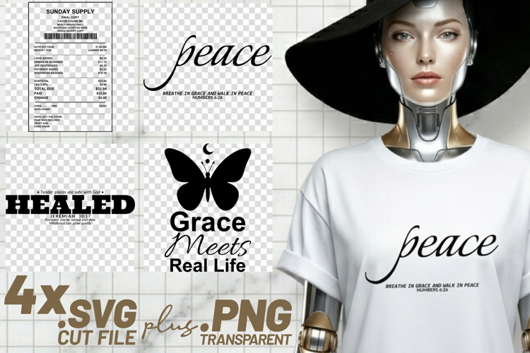 4x Religious Quotes Sunday Supply SVG Cut Files Healed Peace example image 1