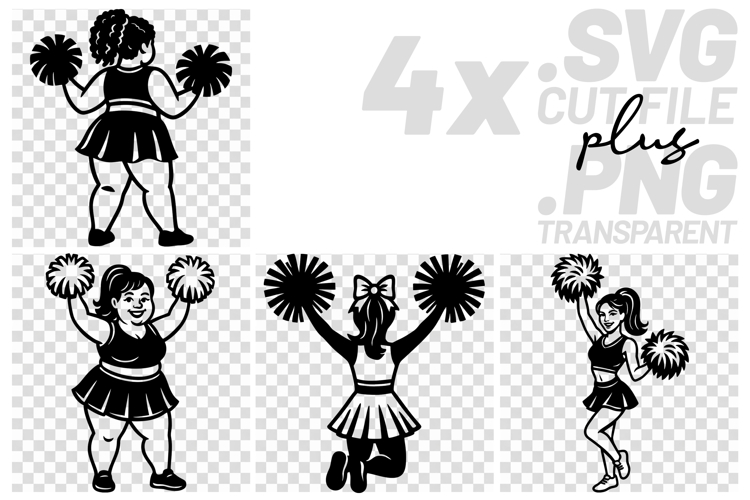 4x Cheerleader Pom Poms Bow Smile Jump SVG Cut Files Shirts