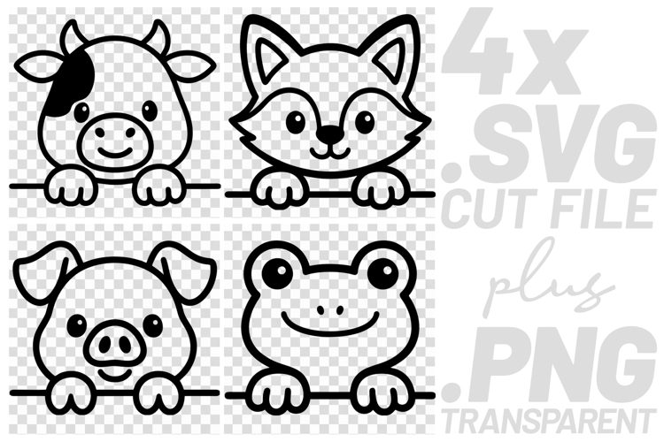 4x Cow Fox Pig Frog Peek SVG Cut Files Shirt Design