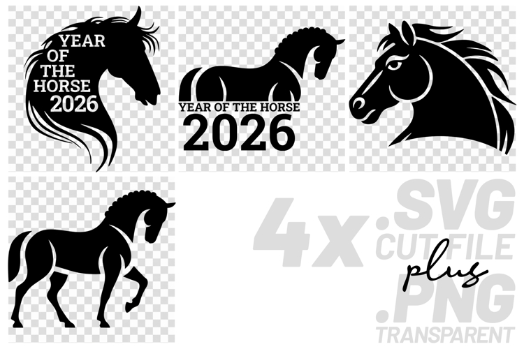 4x Year Of The Horse 2026 Horse Head SVG Cut Files Shirt