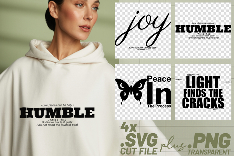 4x Inspirational Quotes Joy Humble SVG Cut Files Peace example image 1