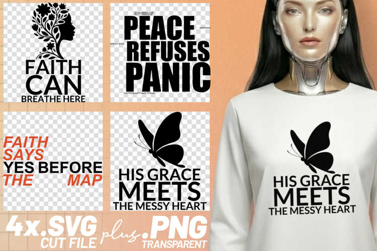 4x Christian Quotes Faith Peace SVG Cut Files Grace Heart example image 1
