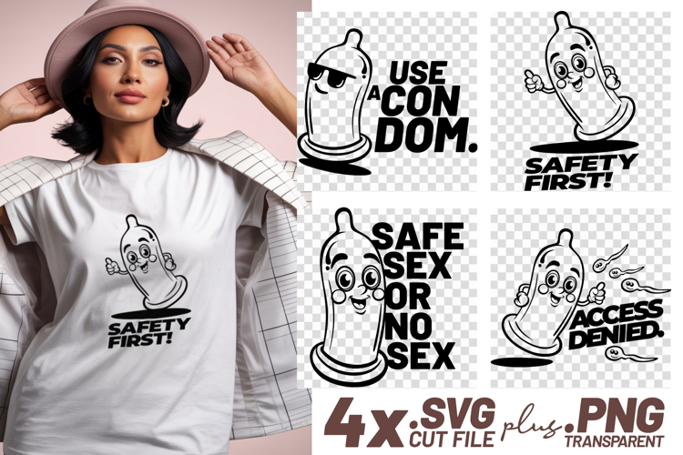 4x Safe Sex Condom Safety First SVG Cut Files Shirt Design