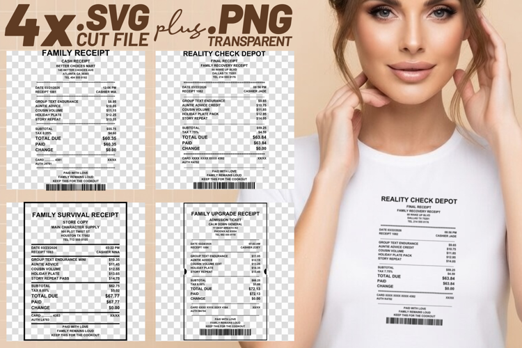 4x Family Receipts Love Chaos Together SVG Cut Files Cricut
