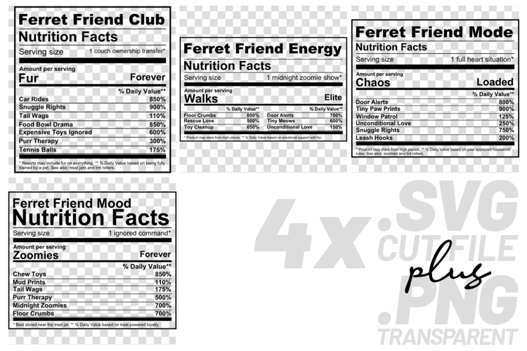 4x Funny Quotes Ferret Friend Club Energy Mode SVG Cut Files